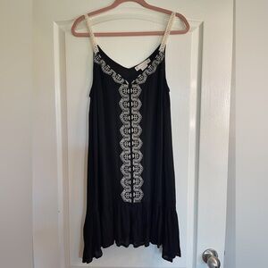 Women’s Black Boho Flying Tomato Dress Crocheted Straps Embroidered Details L